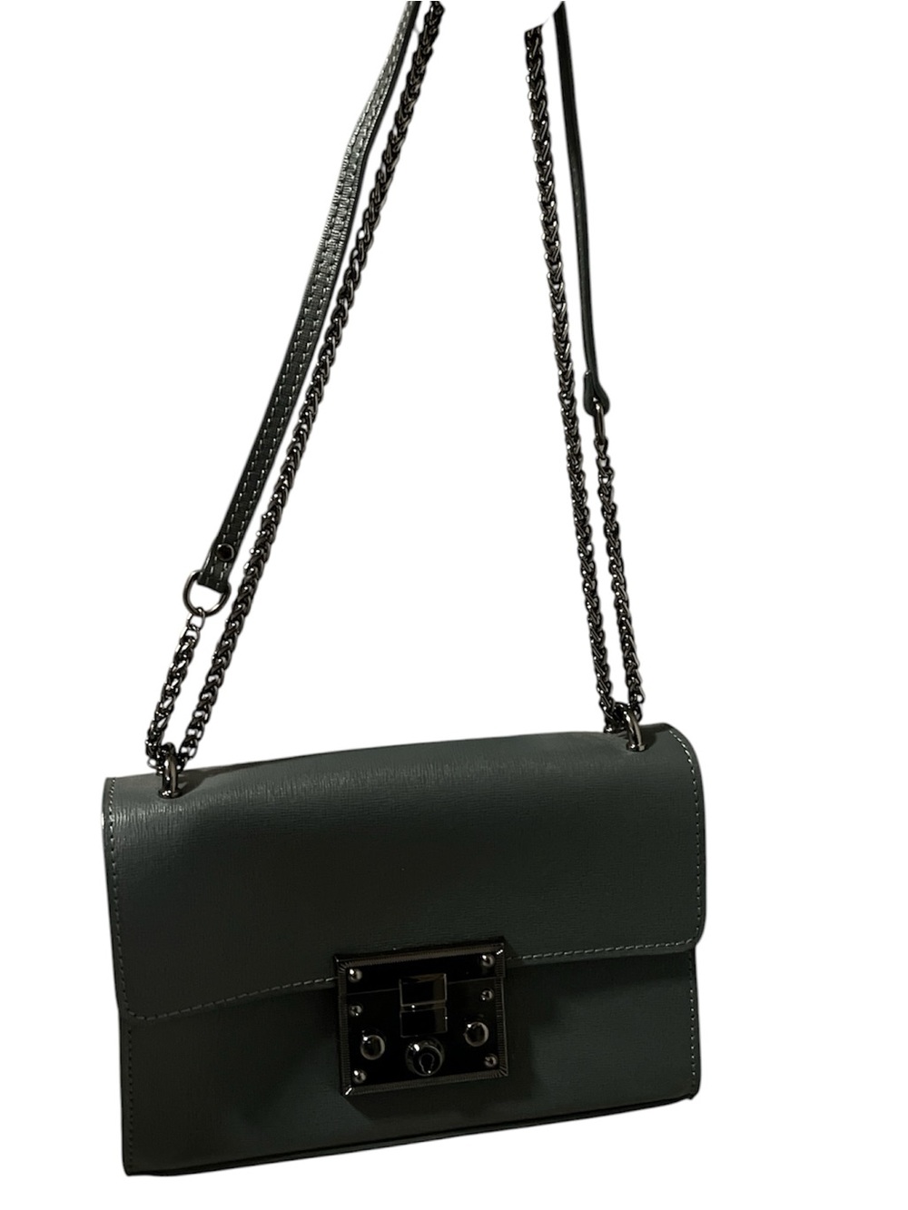 Textured Dark Green Chain Crossbody Bag with Top Handle